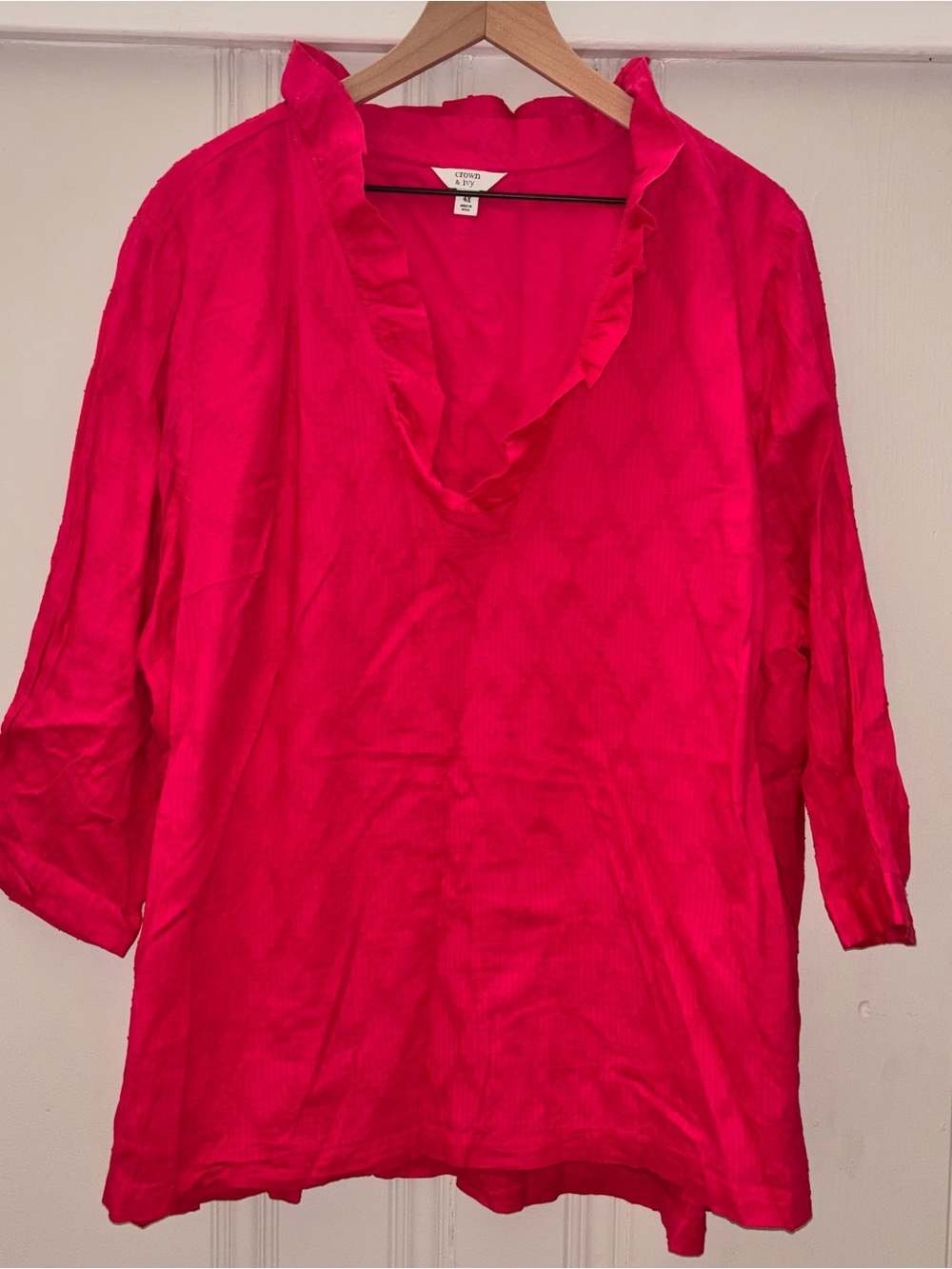 Crown & Ivy pink blouse with ruffle detail, size 4X